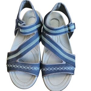Dr Scholls Adjustable Straps Gel Women’s Size 7.5 Sandals Blue Navy Suede